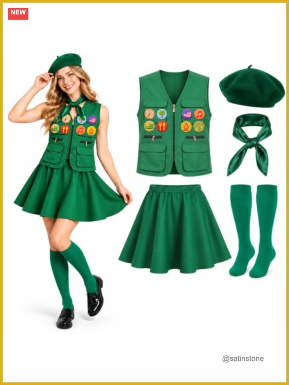 Women's 6PC Scout Costume Set Polyester Vest Skirt Halloween Cosplay